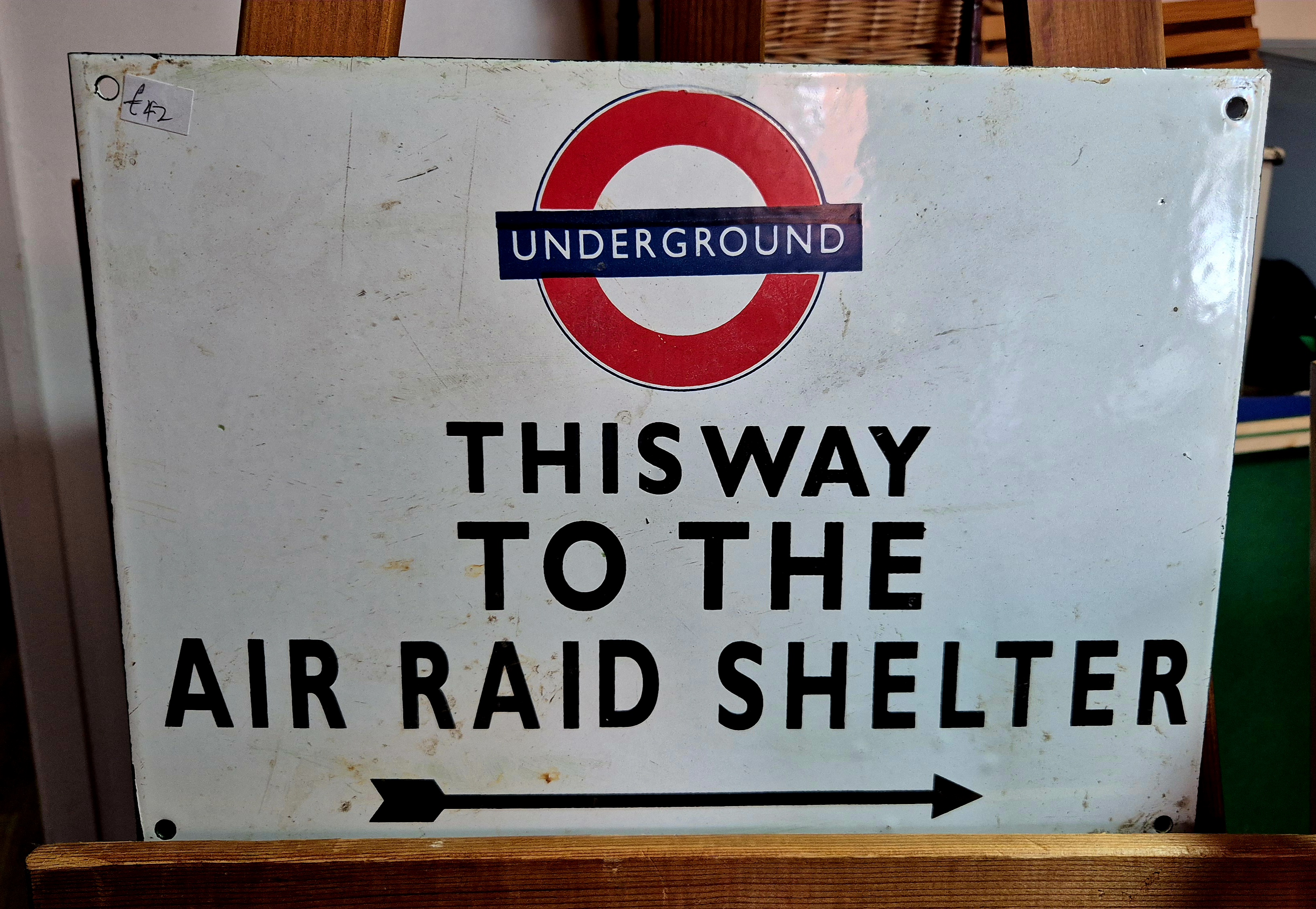 Vintage enamel (heavy) Air Raid Shelter, metal railway sign,