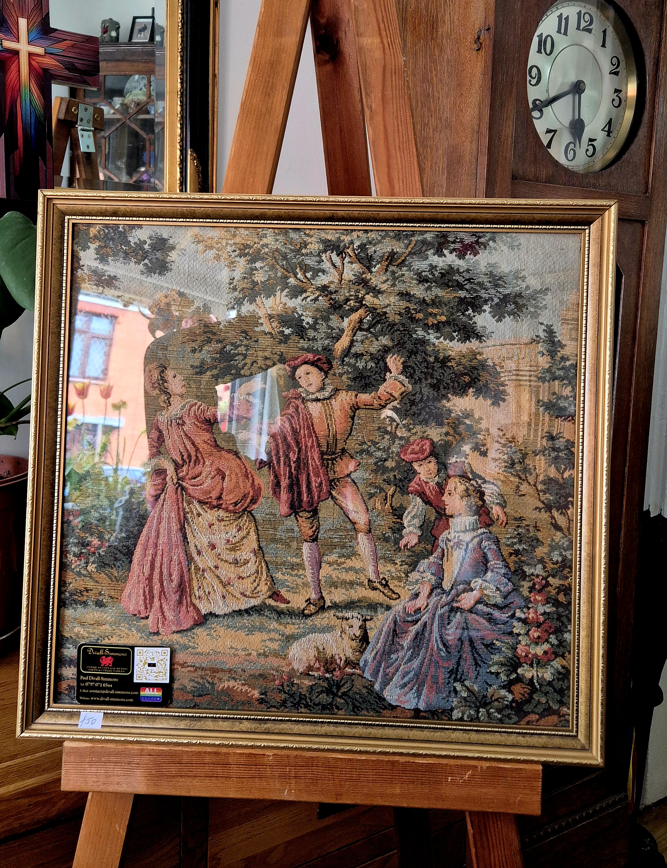 A beautiful original tapestry of gentry in a country garden