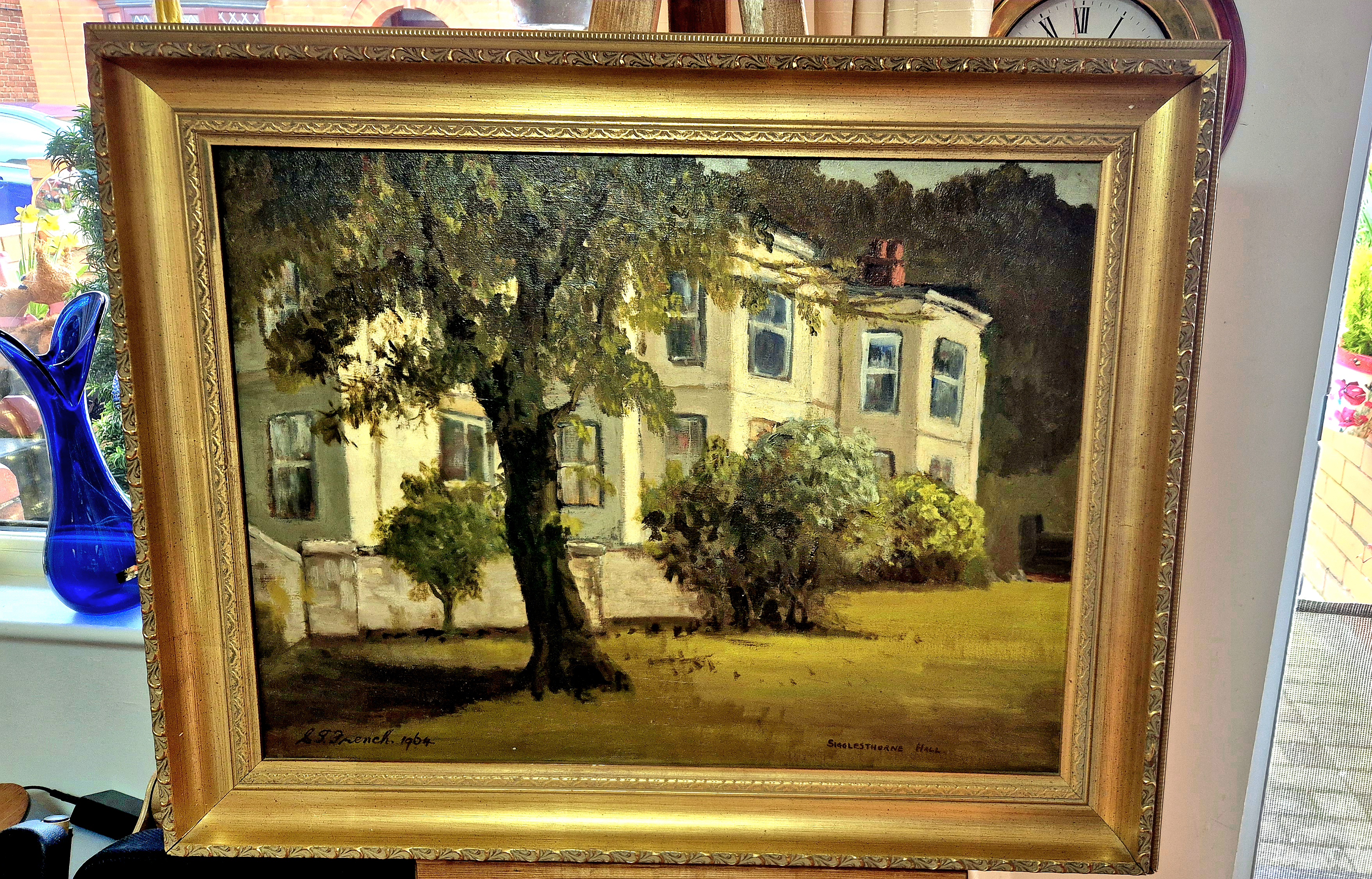 A mid-20th-century British landscape/architectural oil paint